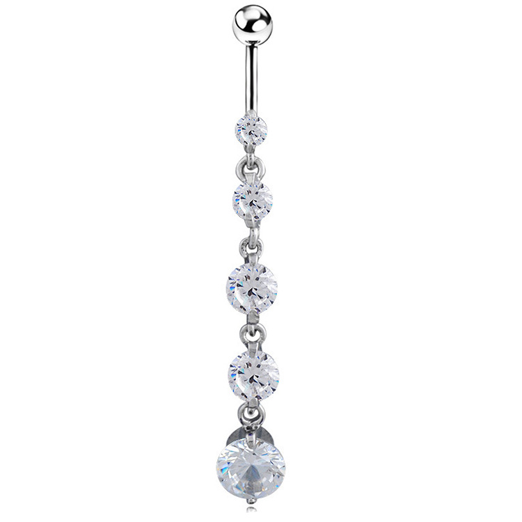 Rose Gold Crystal Heart Navel Ring 316L Surgical Steel Dangle Belly Button Piercing Jewelry - Image 3