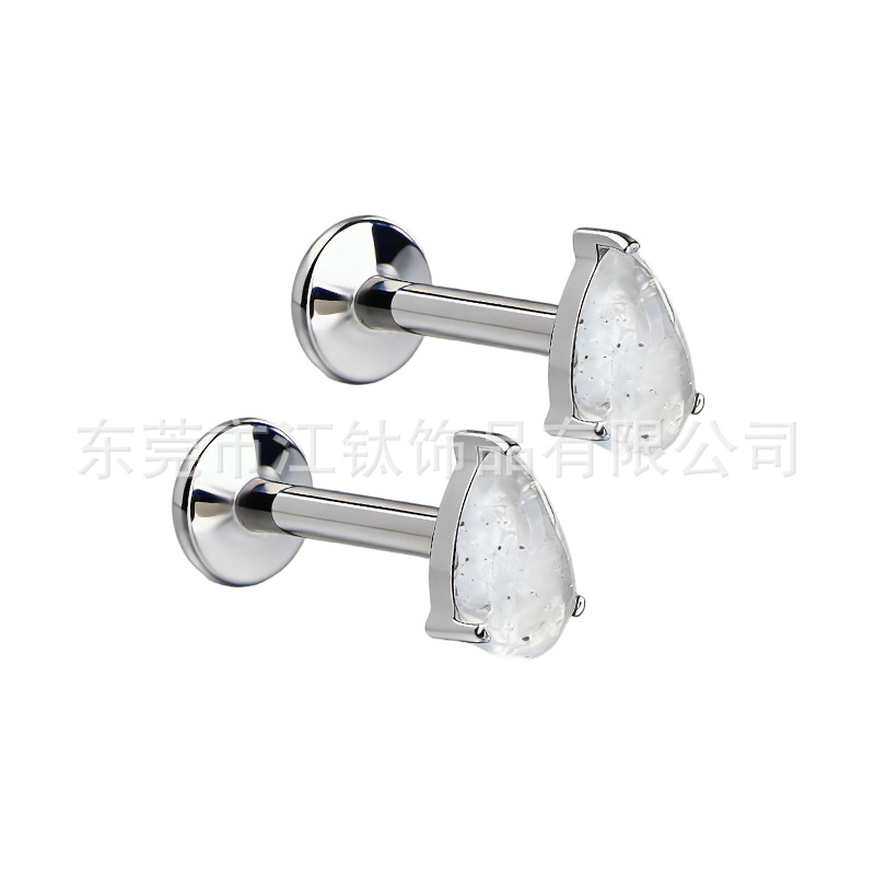 G23 Titanium Earring Stud Natural Stone Water Drop Geometric Polished Unisex Body Piercing Earrings - Image 5