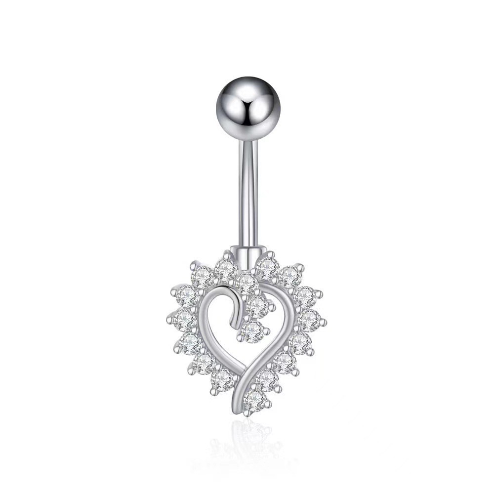 Peach Heart Zircon Navel Ring Love Belly Button Piercing Jewelry Gold - Image 2