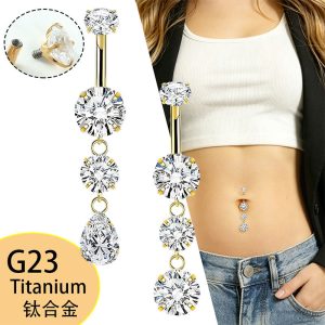 G23 Titanium Navel Ring 14g Water Drop CZ Belly Button Ring Body Piercing Jewelry