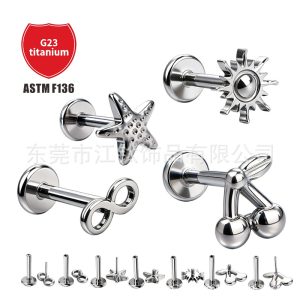 G23 Titanium Ear Bone Stud Cherry Star 8-Shaped Body Piercing Jewelry - Threaded