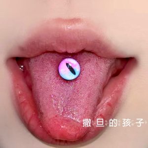 Satan's Child Sweet Cool Eyes Tongue Barbell, 20mm Length 1.6mm Thick, Stainless Steel Tongue Piercing Jewelry