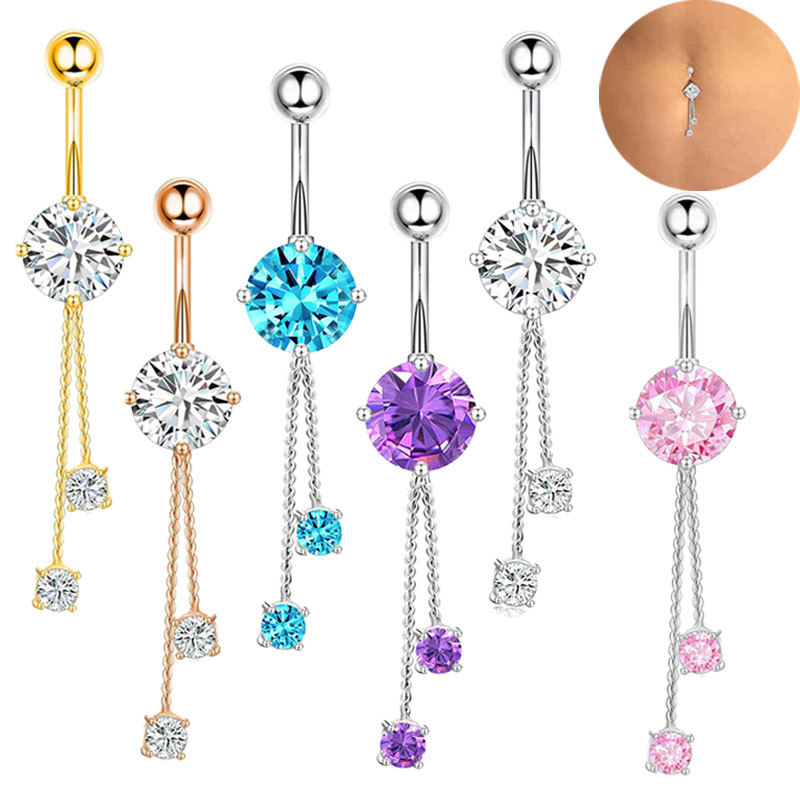 Fashion Purple Chain Belly Button Ring Micro-Inlaid Gold Zircon Navel Ring Body Piercing Jewelry - Image 5