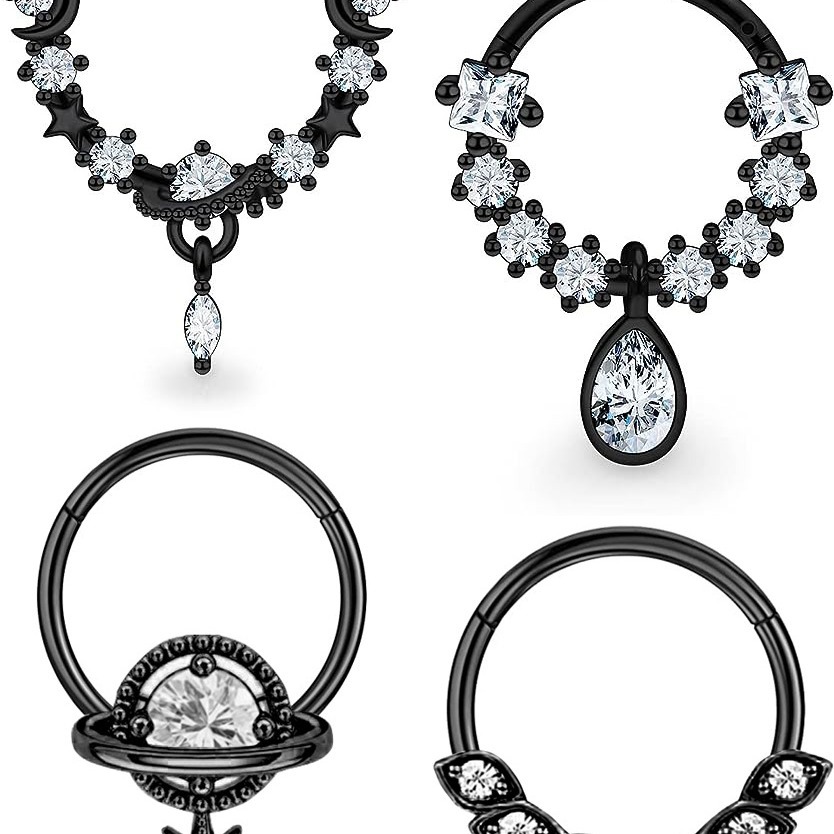 5-Piece Set Stainless Steel Inlaid Zircon Open Nose Ring, Planet Water Drop Earrings, Multifunctional Nose Jewelry - Image 2