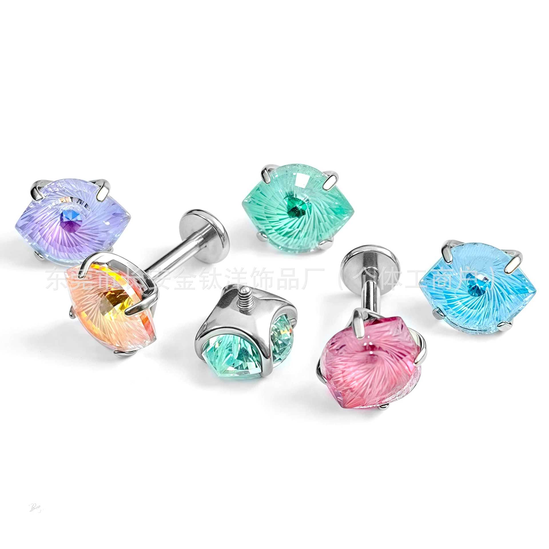 F136 Titanium Round Base Claw-Set Angel Eye Lip Stud Nose Stud Tongue Stud Ear Stud G23 Titanium Alloy Body Piercing Jewelry - Image 2