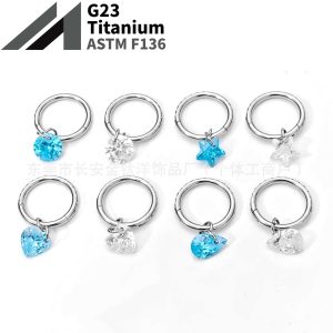 F136 Titanium Inlaid Pendant with Diamonds Closed Ring Lip Nail Nose Nail Ear Nail Ear Bone Nail G23 Titanium Alloy Piercing Jewelry