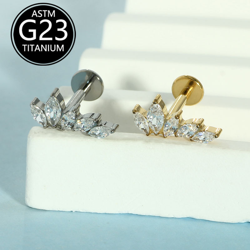 G23 Titanium 16g Ear Bone Nails Five Marquise Zircon Lip Nails Cartilage Nails Cochlear Nails Single Sale - Image 5