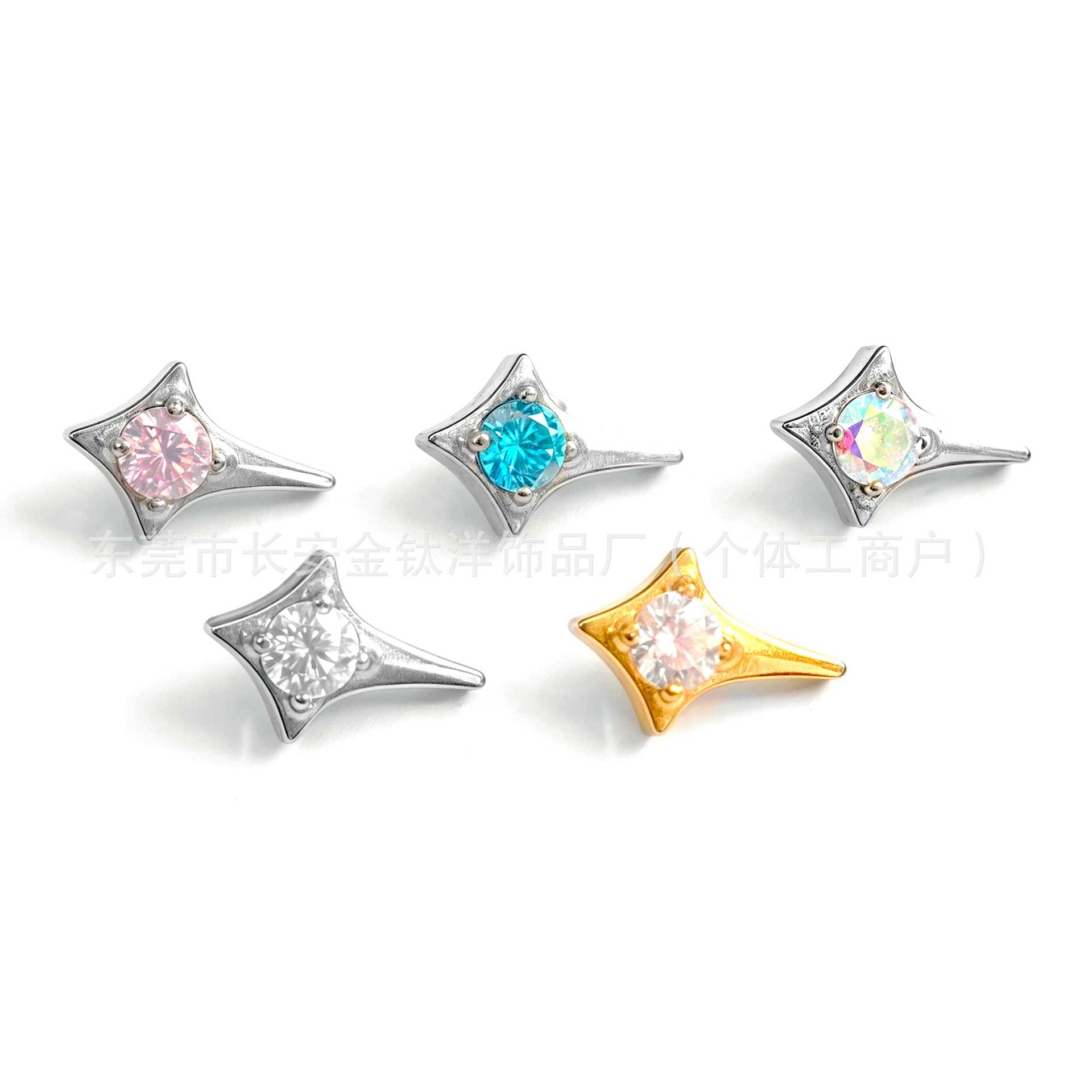 F136 Titanium Four-Pointed Star Inlaid Zircon Ear Cartilage Stud Earrings Nose Studs G23 Alloy Body Piercing Jewelry - Image 5