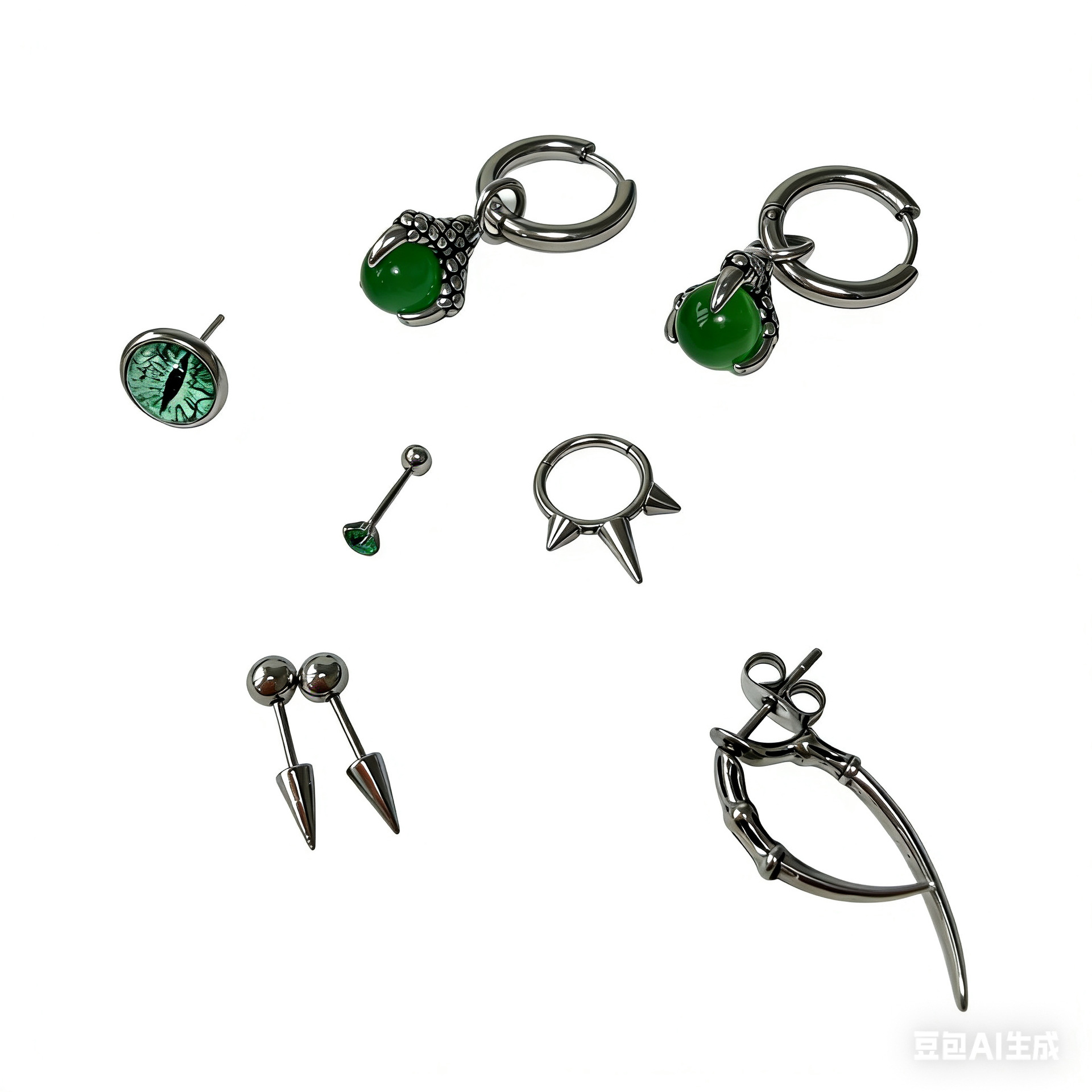 Ear Bone Studs, Titanium Steel Non-Fading Ear Studs, Earlobe Studs, Earrings, Snake Pupil Green Abyss Punk Ear Accessories for Men and Women - Image 5
