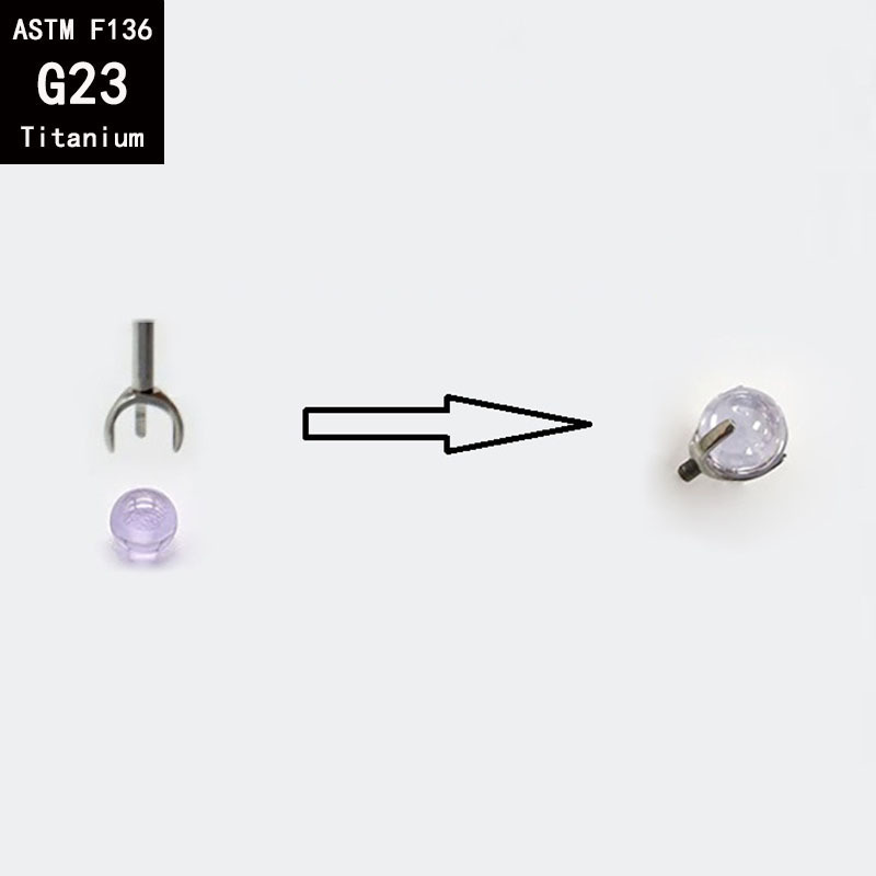 G23 Titanium Three-Claw Empty-Holder with Opal External Teeth Earring F136 Titanium Alloy Earring Tongue Nail Lip Nail Round Bead Accessories DIY - Image 3