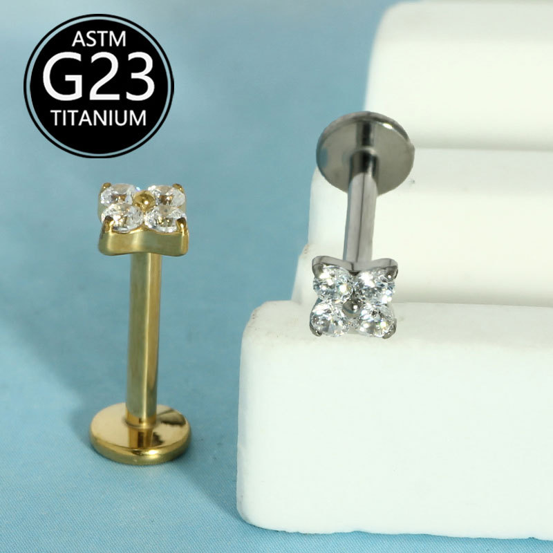 G23 Titanium Alloy Set Zircon Cross Lip Labret Stud Body Piercing Jewelry Wholesale - Image 2