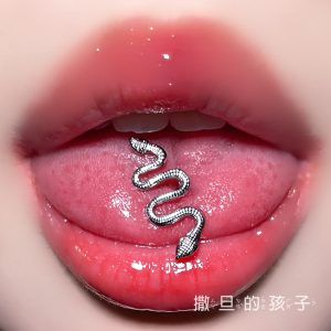 14G Blue Balun Tongue Nail External Thread Titanium Steel Tongue Barbell for Cool Hot Girl Tongue Piercing Jewelry