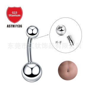 Jiangtai G23 Titanium External Thread Ball Belly Button Ring Navel Stud 16G