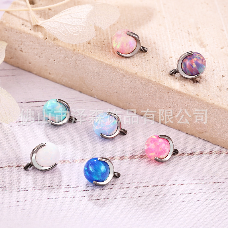 F136 Titanium Three-Claw Opal Tongue Barbell - 5mm Head 12G Thread Body Piercing Jewelry - Image 3