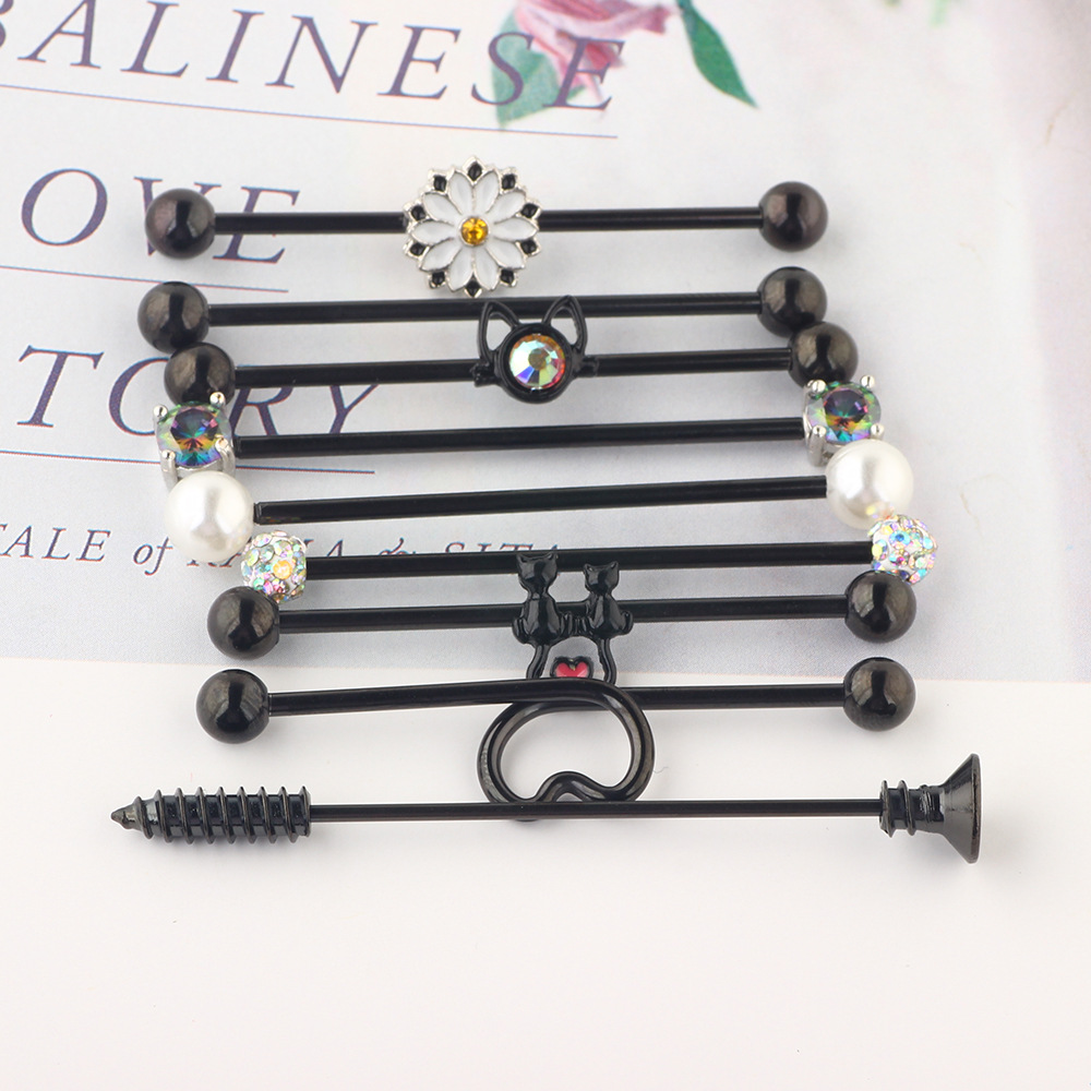 10Pcs Industrial Barbell Cross Bar Ear Piercing Set - Stainless Steel Geometric Studs for Double Ear Piercing - Image 2