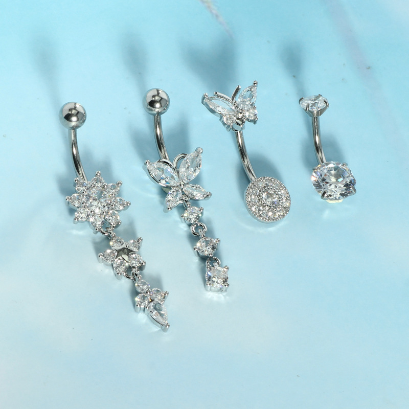 Classic Stainless Steel Belly Button Ring Set 4 Pieces Body Piercing Jewelry Butterfly Design - Image 4