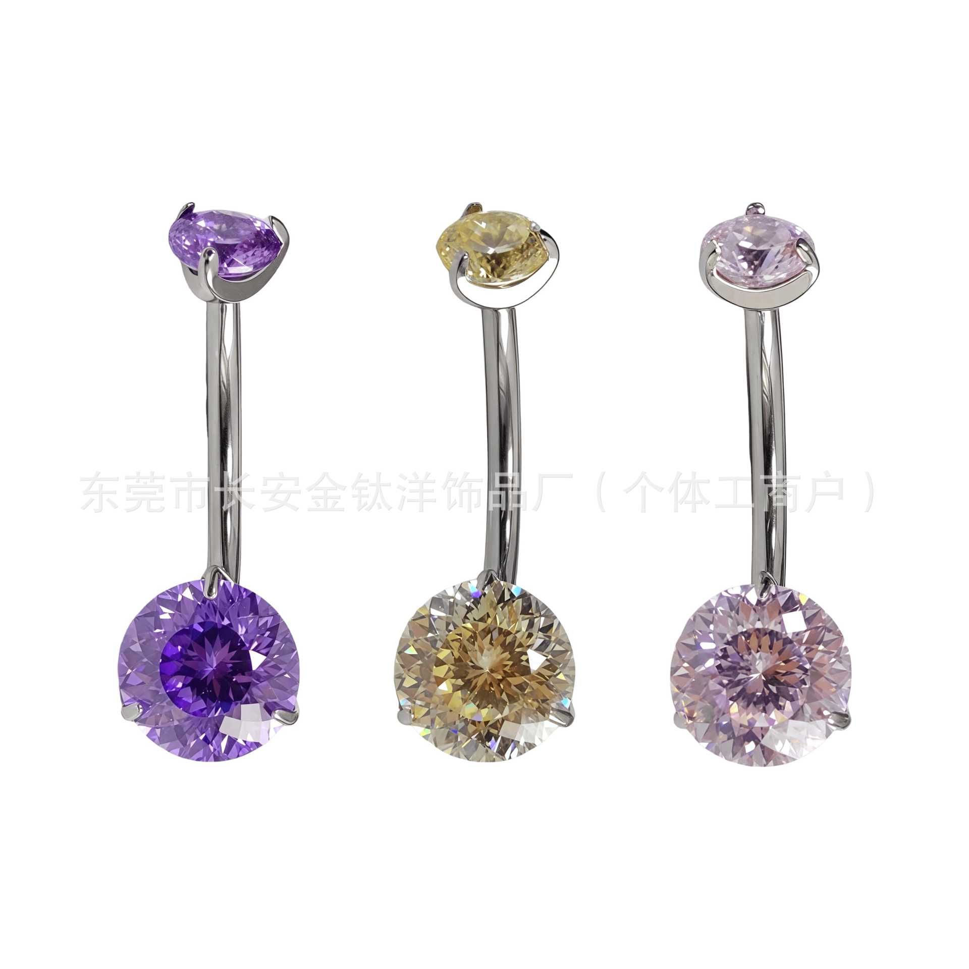 F136 Titanium Internal Thread Bird's Nest Zircon Double-Ended Zirconium Curved Rod Navel Ring - Image 4