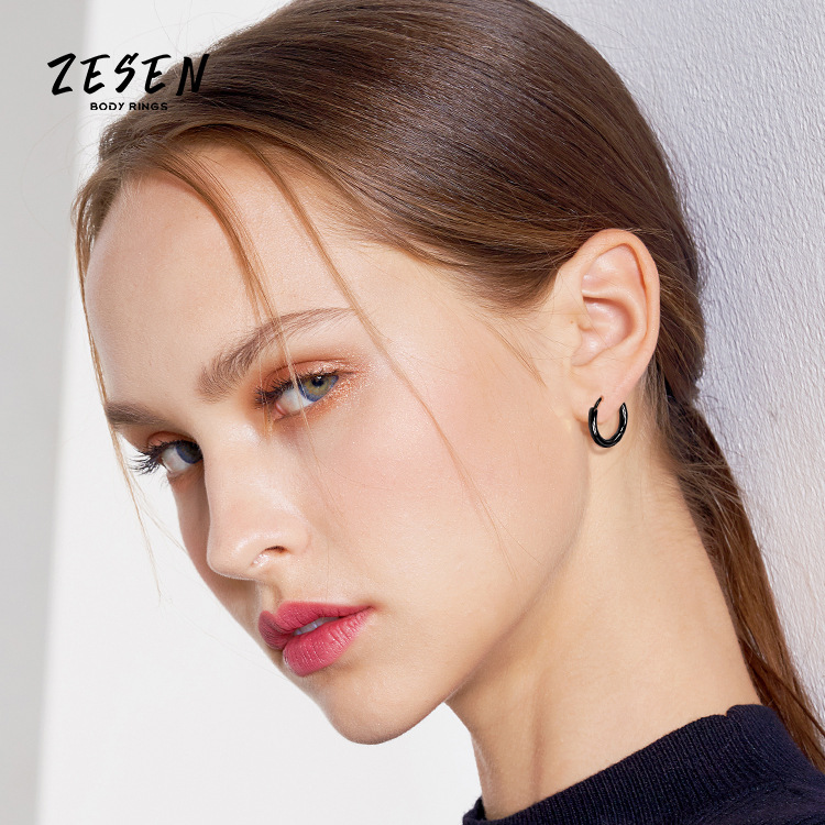 High Quality Hand Throwing 316 Stainless Steel Earrings Titanium Steel Round Wire Circle Earrings Buckle Earrings Women's Tune Rod - Image 2