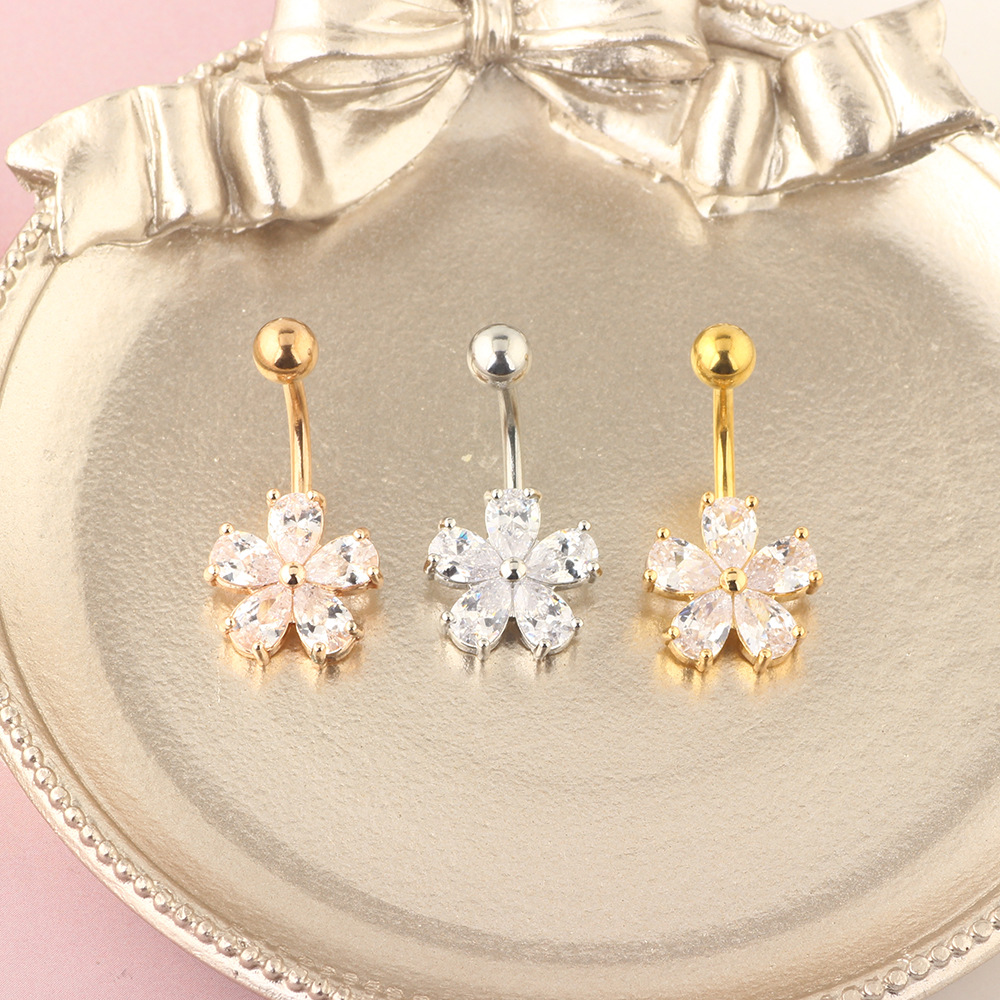 Exquisite Zircon Navel Ring Stainless Steel Belly Button Piercing Jewelry Rose Gold Gold PVD - Image 5