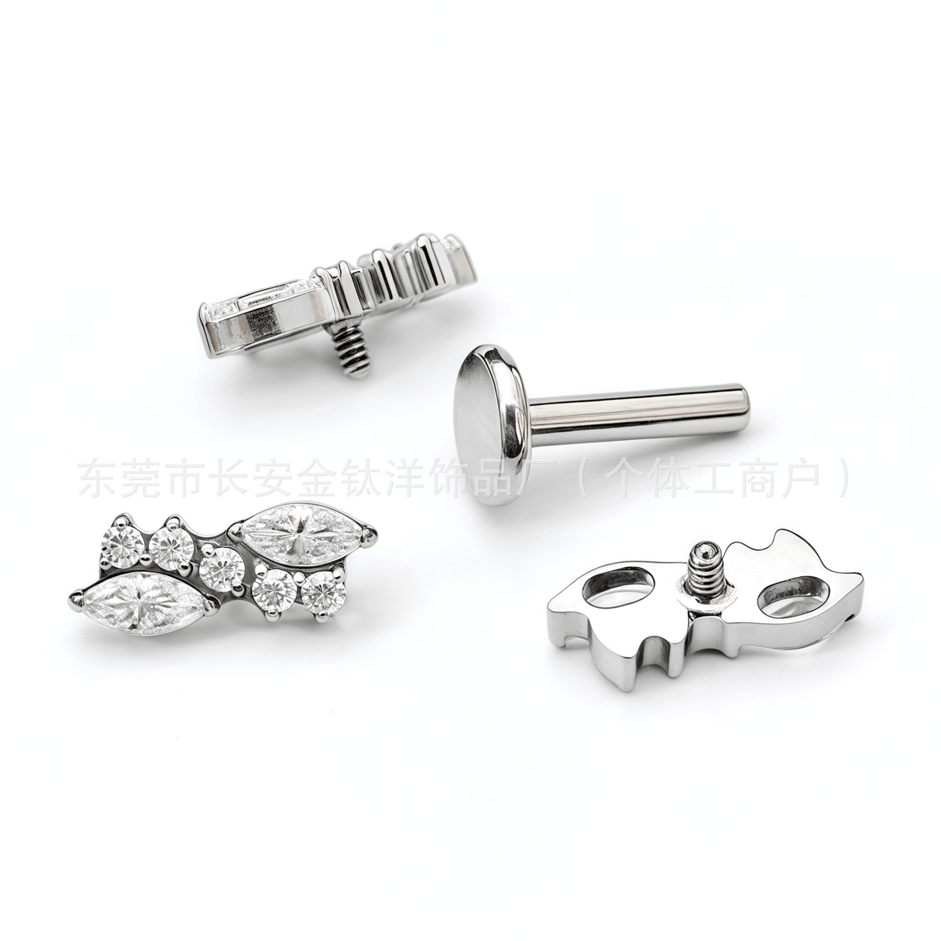 F136 Titanium Full Diamond Marquise Irregular Zircon Ear Studs Lip Studs Ear Bone Studs G23 Titanium Alloy Body Piercing Jewelry - Image 2