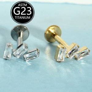 G23 Titanium Zircon Lip Nail Internal Thread Ear Nose Cartilage Stud Body Piercing Jewelry