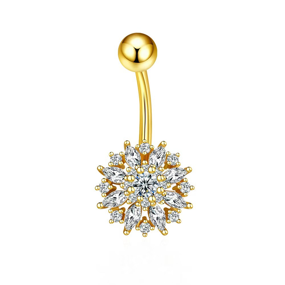 New Fashion Flower Belly Button Ring Inlaid Zircon Stainless Steel Belly Dance Piercing Jewelry for Women Wholesale - Image 4