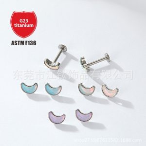 G23 Titanium Moon Ear Bone Nail Cartilage Stud Earring Polished Finish Body Piercing Jewelry 1.2x10mm