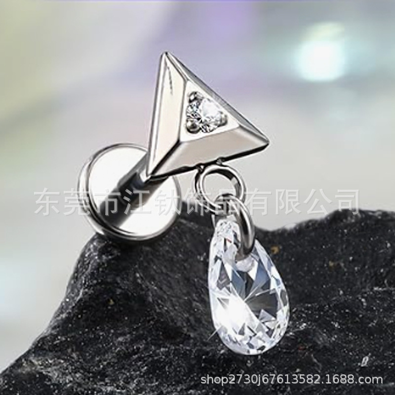 JT838 G23 Titanium Alloy Earring Lip Stud With Zirconia Geometric Body Piercing Jewelry - Image 3