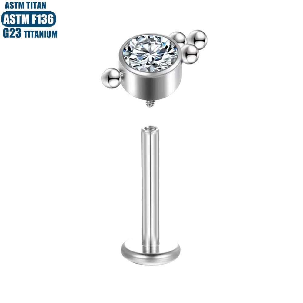 Titanium Alloy Lip Ring with Zircon Beads Cluster - Small Earrings for Pierced Ears - Image 3
