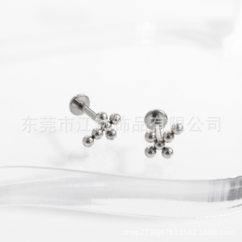 F136 Titanium Threaded Cross Ear Bone Stud Ball Earring for Cartilage Piercing - Image 3