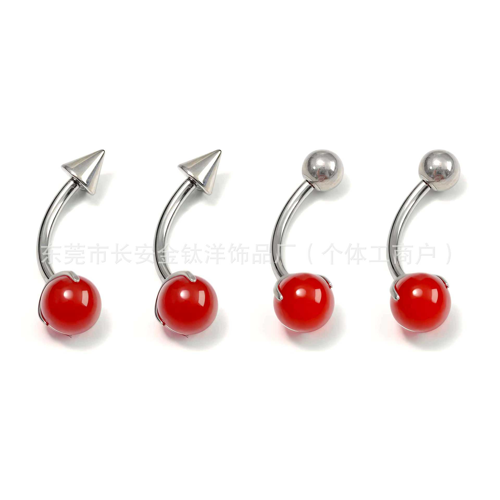 F136 Titanium Inner Thread Three-Claw Red Agate Pointed Cone Ball Navel Ring G23 Titanium Body Piercing Jewelry - Image 2