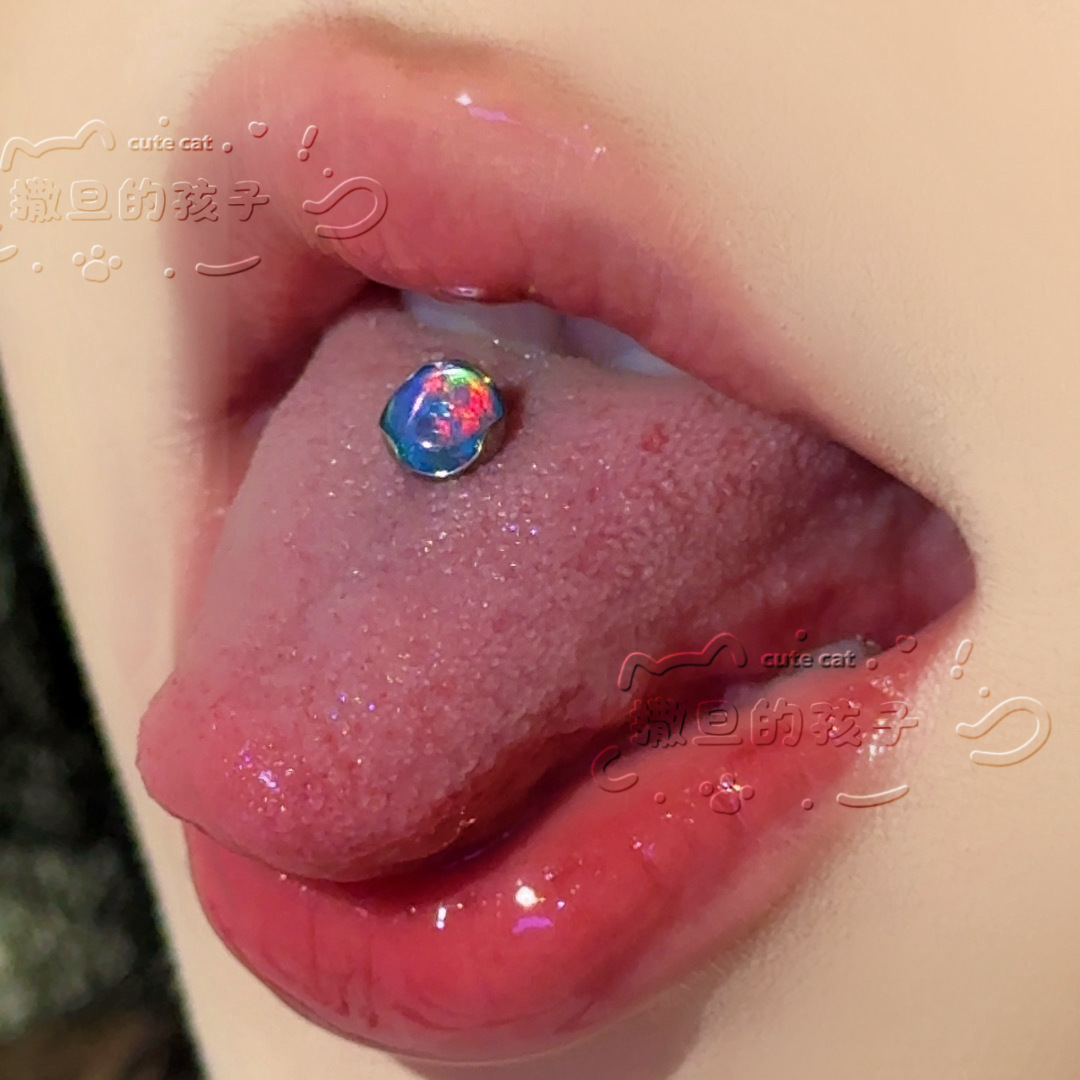 Satan's Child Long-Termism F136 Titanium Alloy Aurora Opal Jelly Tongue Nail Drinkable Tongue Ring - Image 5