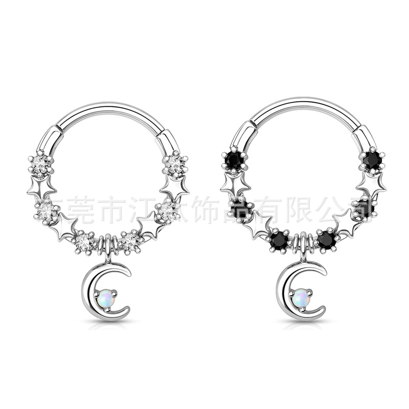 Black Zircon Moon G23 Titanium Nose Ring - 1.2mm x 10mm - ASTM F136 Titanium Alloy Body Piercing Jewelry Customizable - Image 5