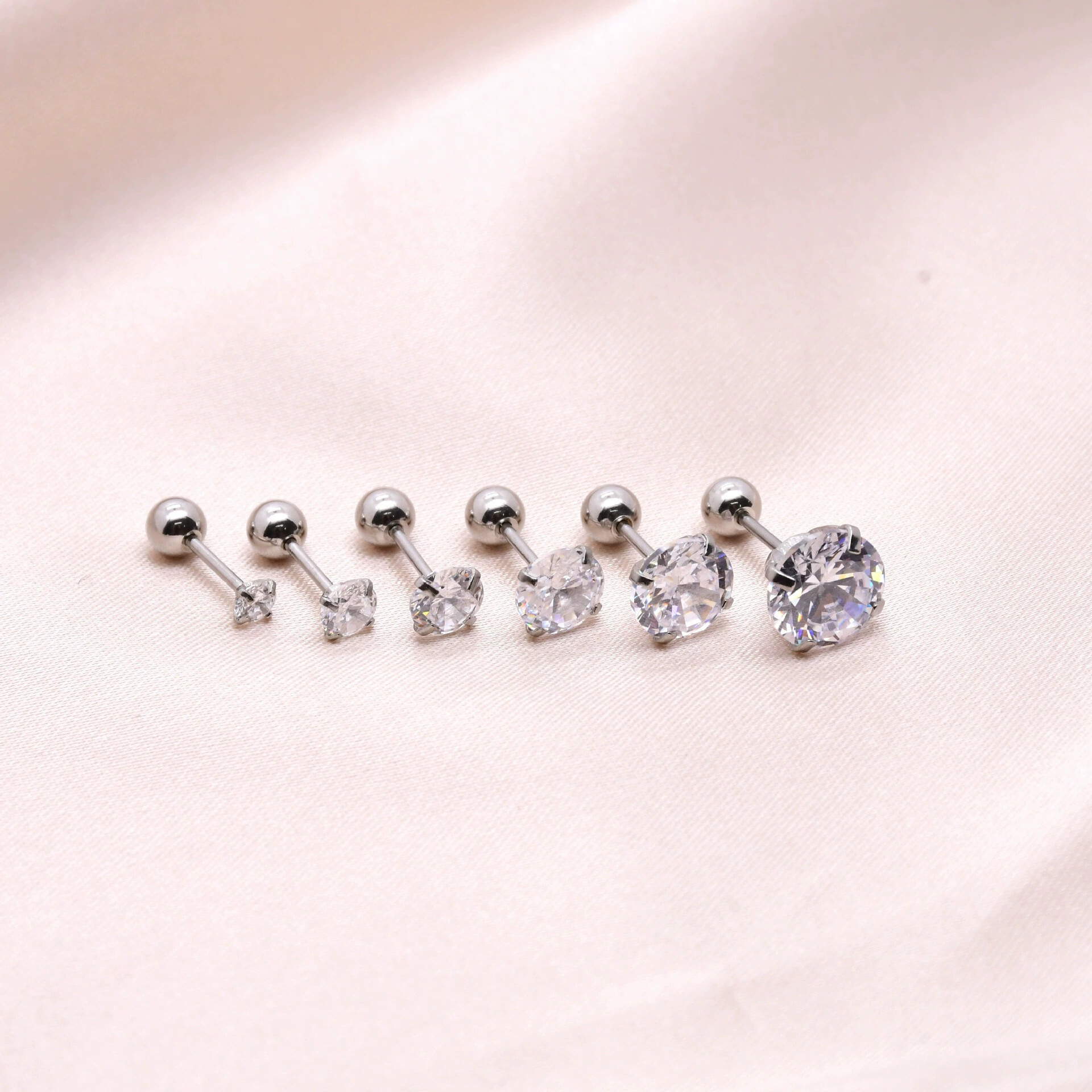 8mm White CZ Flat Back Earring 316L Surgical Steel Stud Ear Piercing Jewelry for Women - Image 3