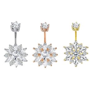 Double-Headed Round CZ Navel Ring Stainless Steel Belly Button Rings Piercing Jewelry