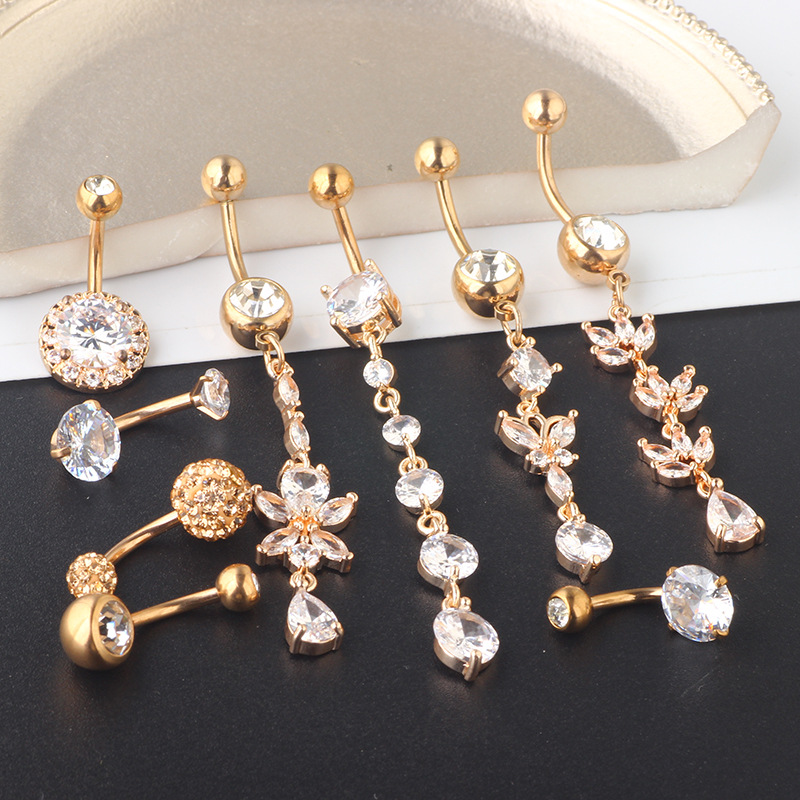 Classic Style Silver Butterfly Belly Button Ring Set - 9 Piece Navel Piercing Jewelry Set - Image 2