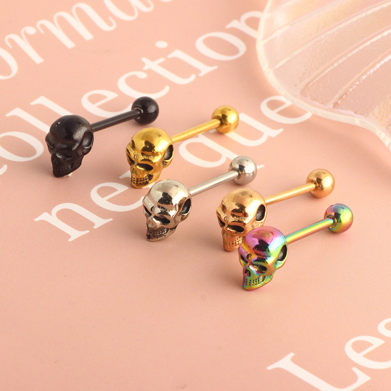 Cross-border Stainless Steel Straight Rod Tongue Nail External Thread Ghost Head 3D Effect Tongue Ring 14G Piercing Jewelry 5 Colors Optional - Image 4