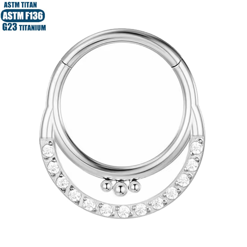 G23 Titanium Moon Zircon Bead Seamless Open Nose Ring Septum Ring Cartilage Earring - Image 2