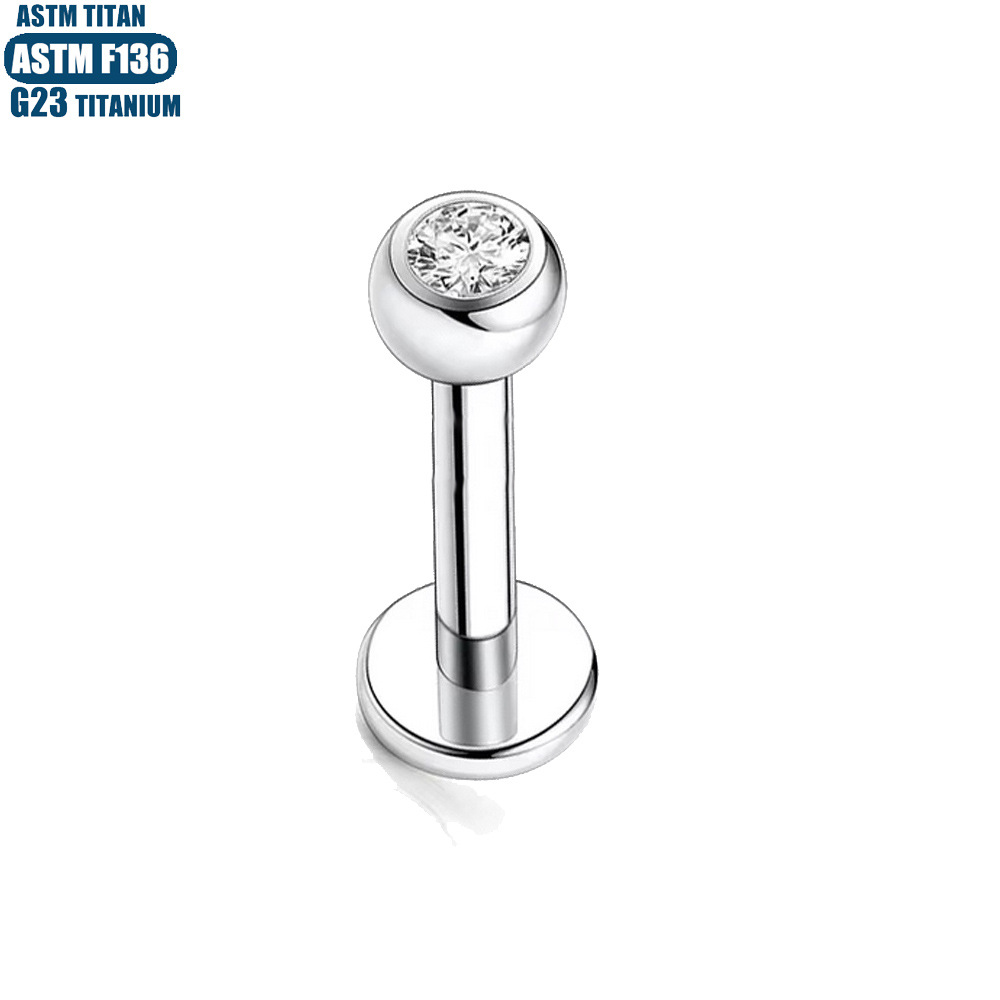 G23 Titanium Lip Ring - Inner Thread Diamond Tragus Conch Earring - Silver 1.2x10mm - Image 4
