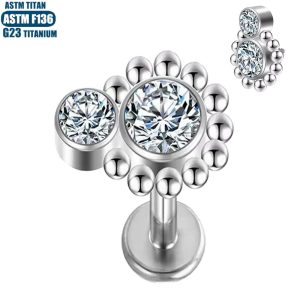 F136 Titanium Alloy Zircon Lip Ring Internally Threaded Labret Stud 16G Body Piercing Jewelry