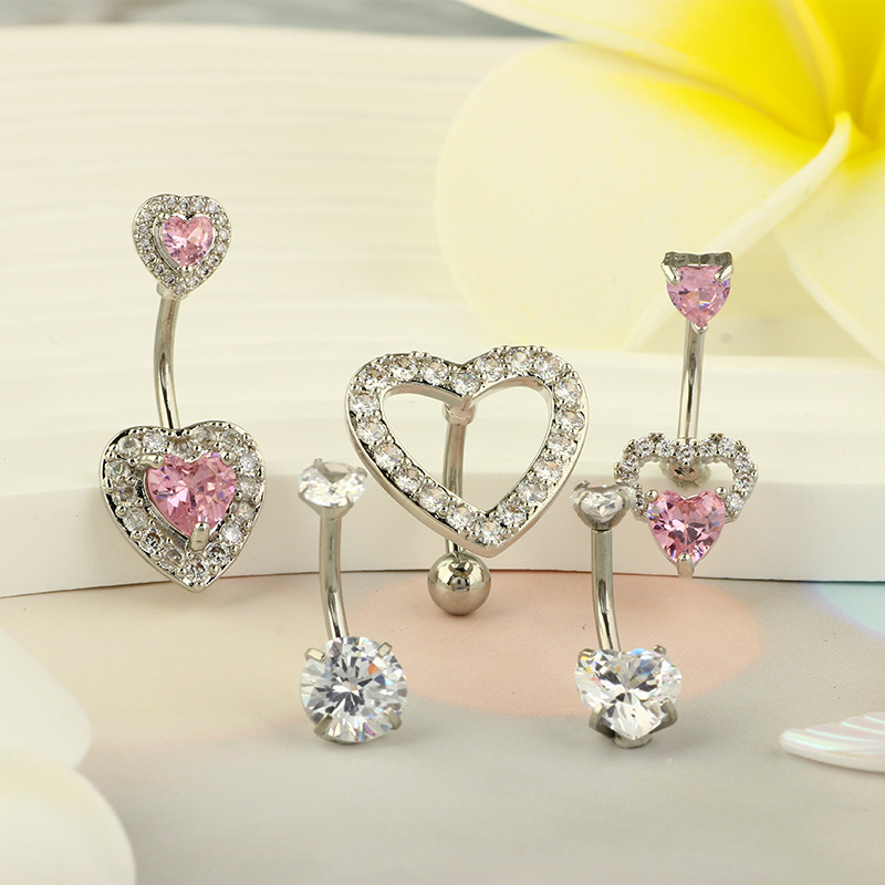 Pink Diamond Belly Button Ring Stainless Steel Geometric Flower CZ Navel Piercing Jewelry Wholesale - Image 2