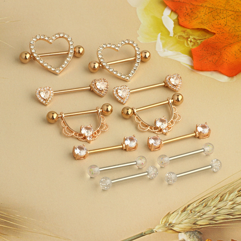 Amazon Hot Sale Stainless Steel Inlaid Zircon Breast Ring Straight Rod Love Tongue Nail Body Piercing Jewelry 12-Piece Set - Image 4