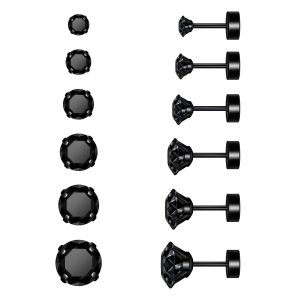 Cross-Border Stainless Steel Round Multi-Size Zircon Earrings - Four-Claw Zirconium Bone Nails Ear Studs Wholesale 5 Pairs