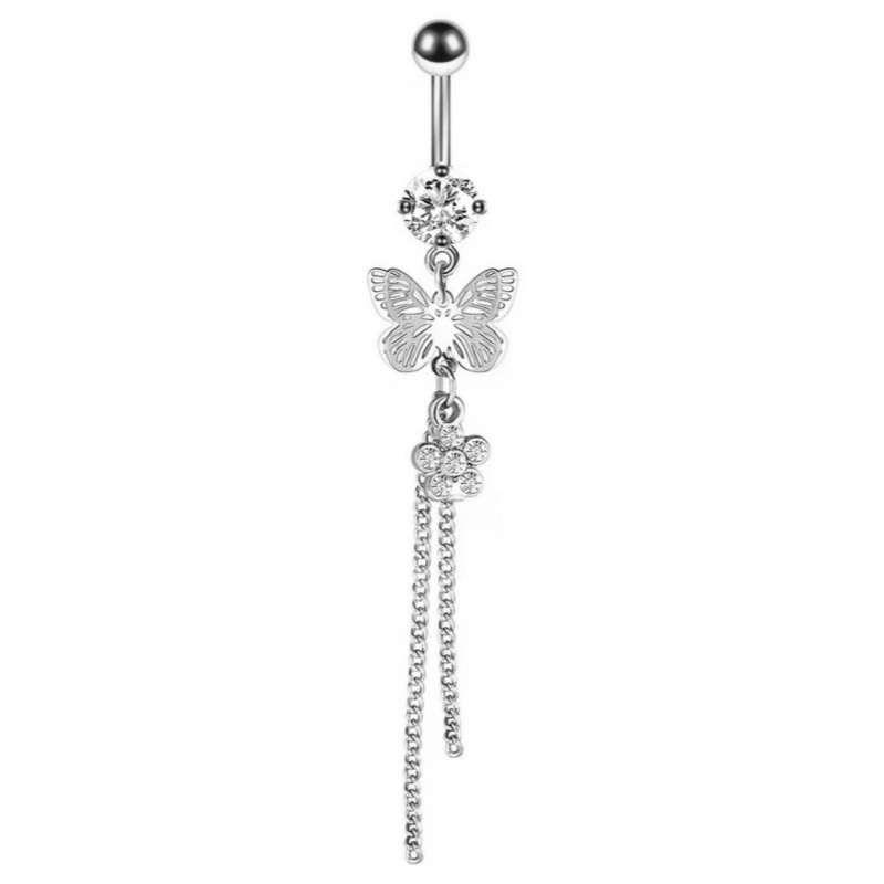 New Gold Butterfly Zircon Copper Navel Ring Set Body Piercing Jewelry 2025 Summer Trend - Image 4