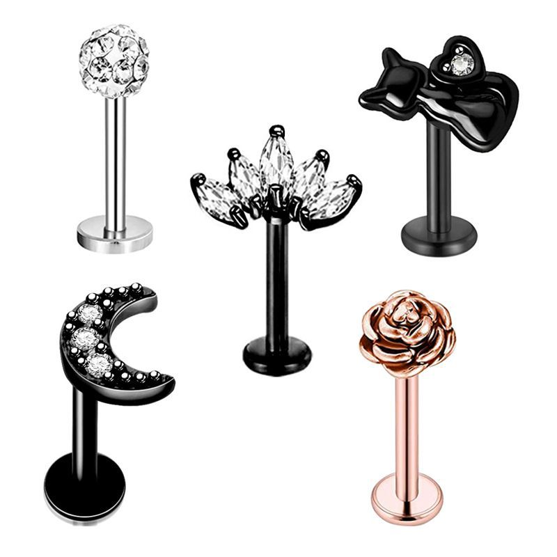 European American Simple Stainless Steel T-Rod Earrings Zircon Ear Nails Korean Screw Ball Distinctive Earrings 5 Pieces - Image 5