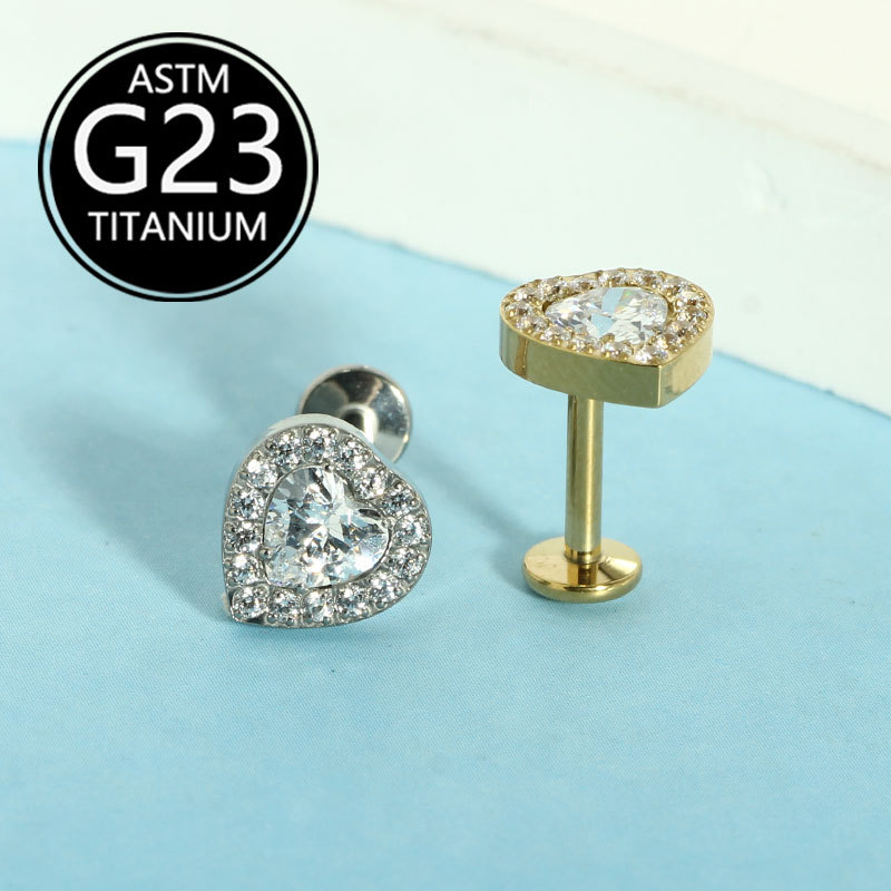 G23 Titanium Full Diamond Heart Lip Nail Earrings Implant Grade Skin-Friendly Ear Bone Piercing Jewelry - Image 5