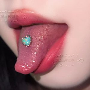 Satan's Child Mint Opal Tongue Barbell 316L Surgical Steel Externally Threaded Tongue Ring for Drinks