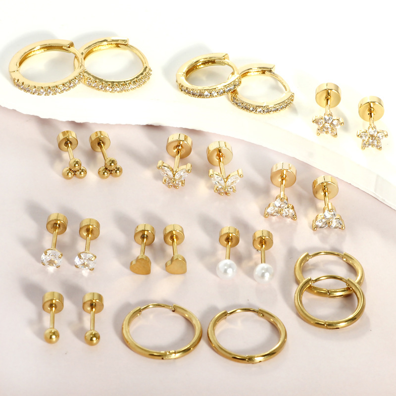 12 Pairs Simple Stainless Steel Geometric Earrings Gold Wholesale - Amazon Hot - Image 3