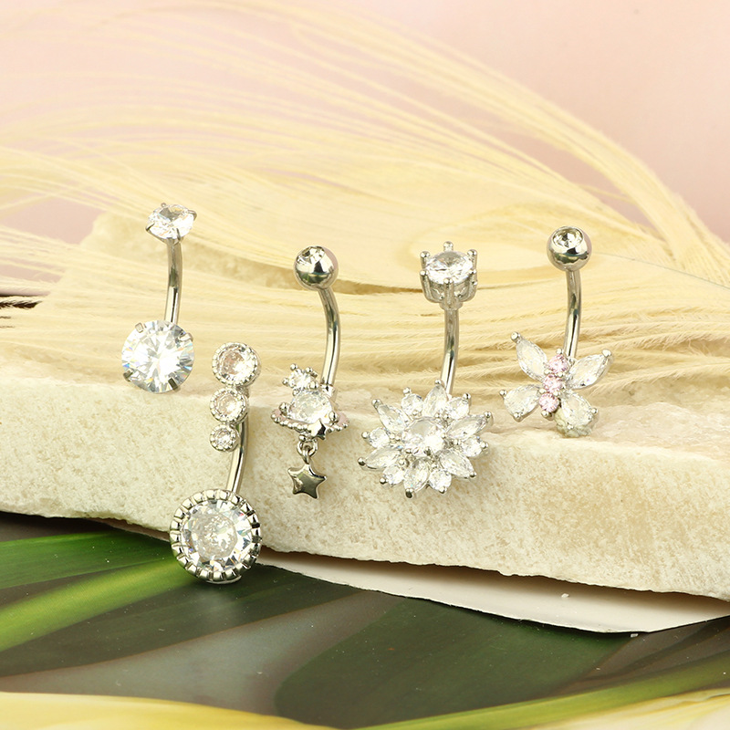 Stainless Steel Navel Nail with Zircon Navel Ring Body Piercing Jewelry Hip Hop Style - Image 2