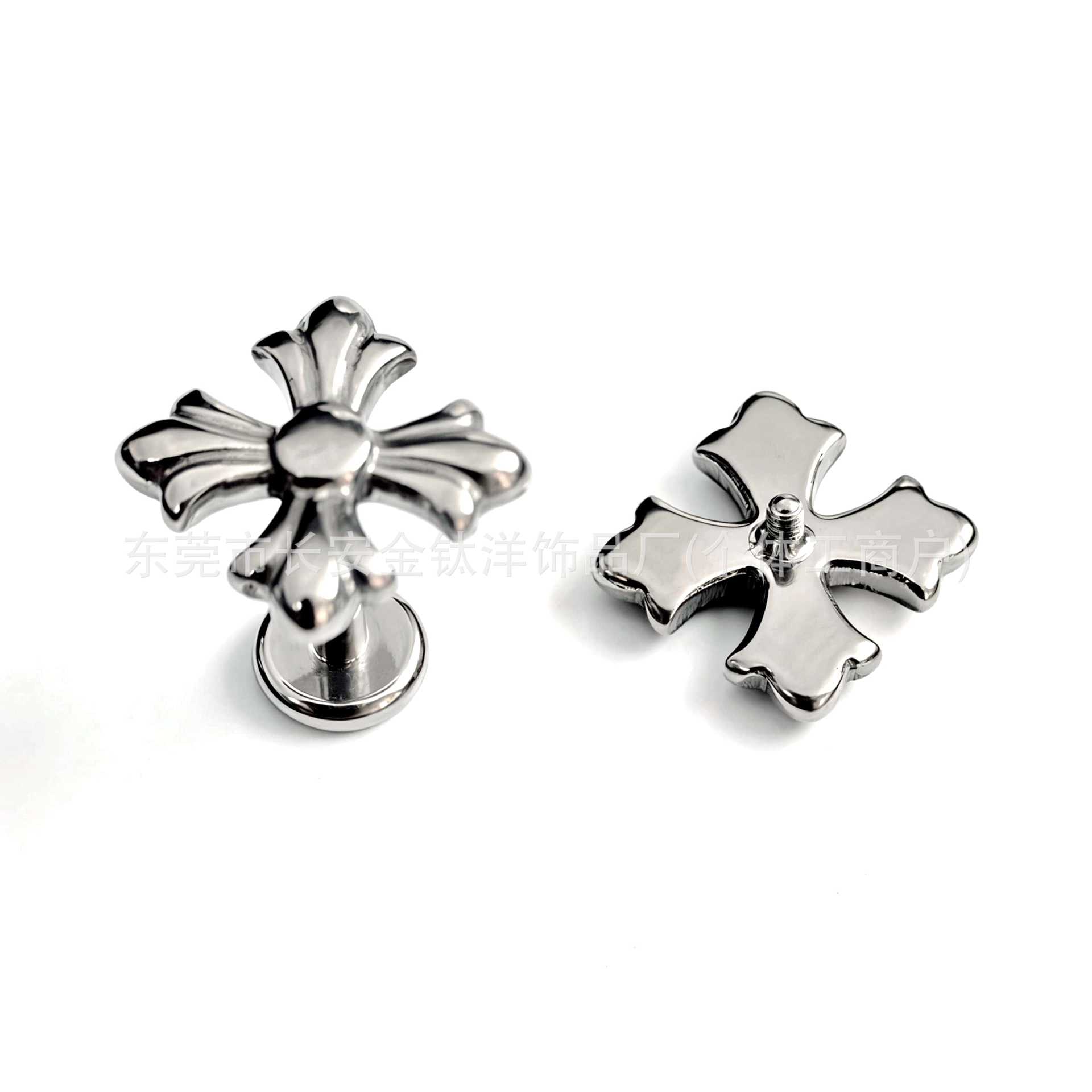 F136 Titanium Punk Cross Earrings - Ear Cartilage Studs, Ear Bone Studs, Cochlear Studs Body Piercing Jewelry - Image 3